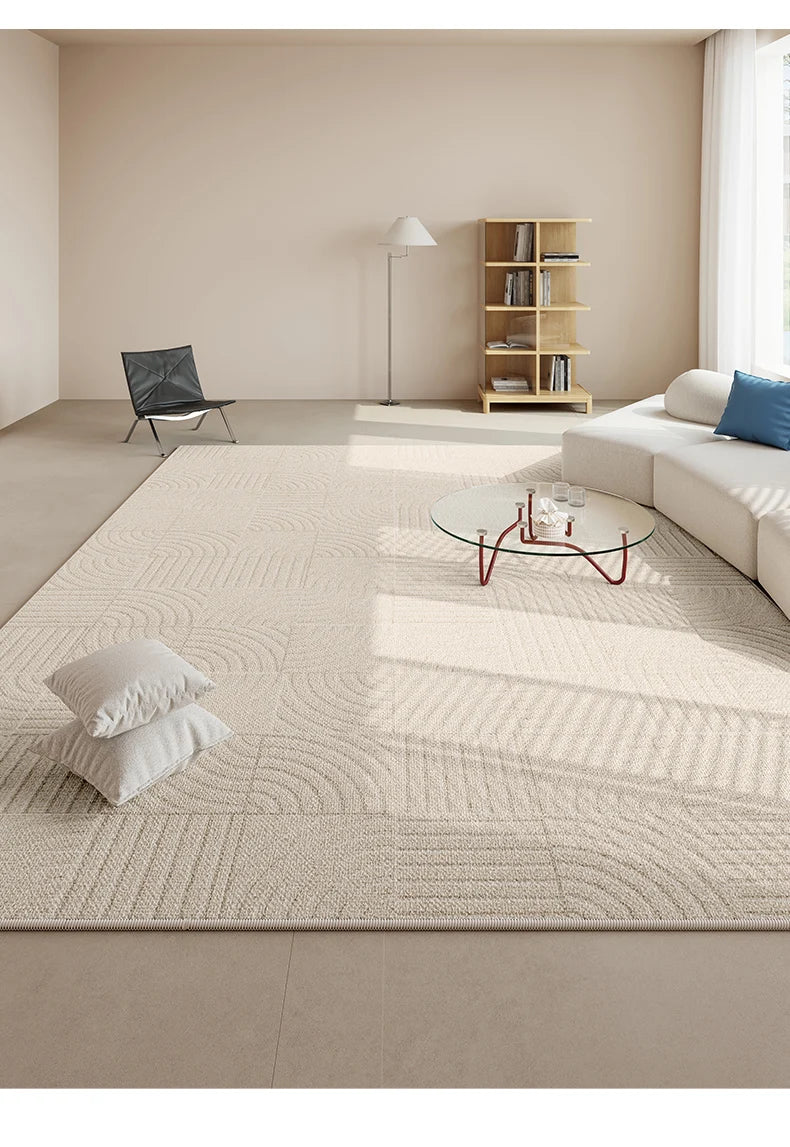 Beige Plaid Striped Carpet Cream