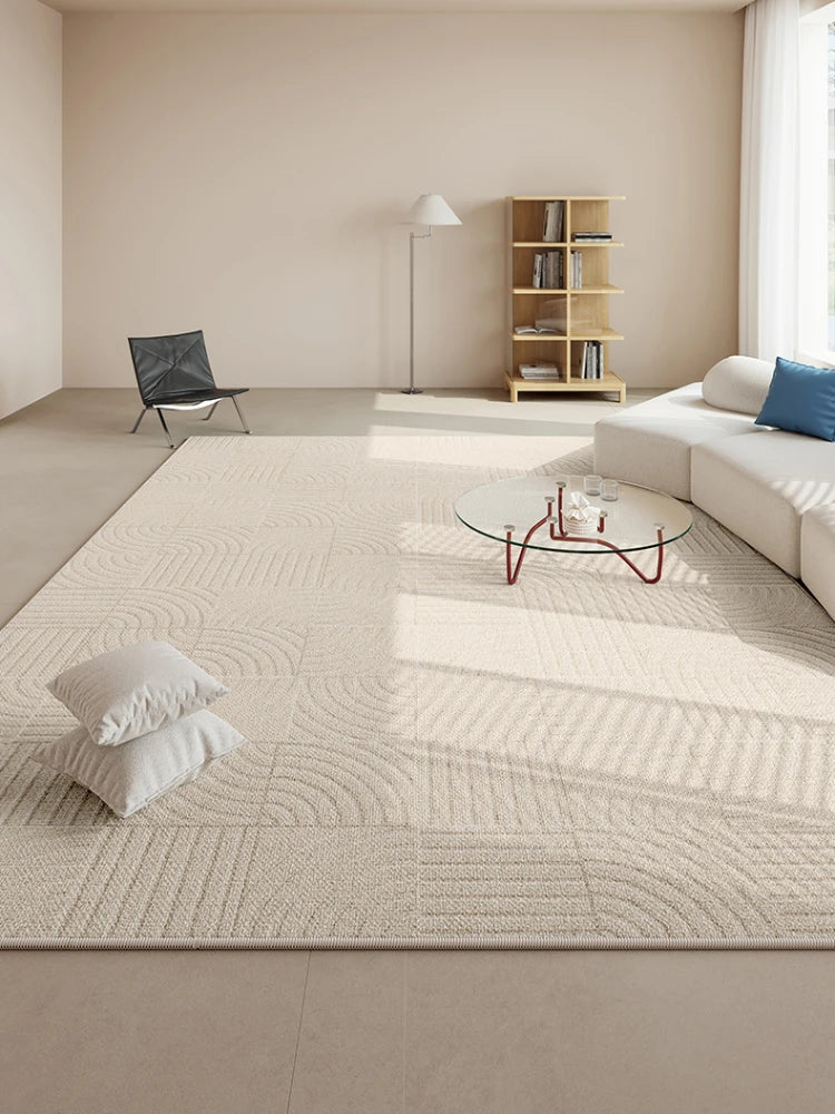 Beige Plaid Striped Carpet Cream